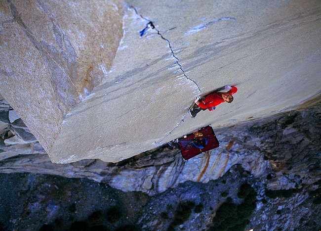 Leo on the amazing crack 'A1 Beauty' pitch of the Prophet, El Capitan, Yosemite  © Alastair Lee