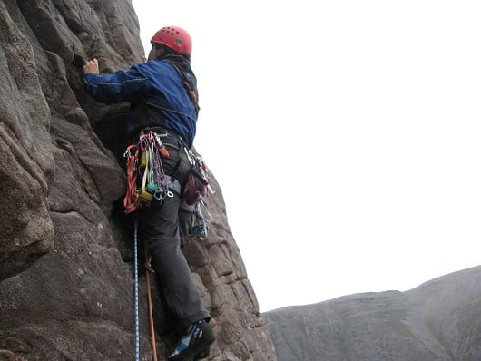 Looking for the holds on the exposed but brilliant pitch 3  © chrissy