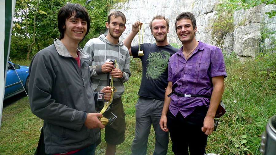 Thanks to Wild Country for supplying gear for prizes. You made these lads even happier.  © Mick Ryan - UKClimbing.com