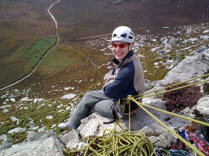 At the top of D'Elephant, on anniversary week to Wales. Nicely set up belay if I do say so myself!  © pete_81