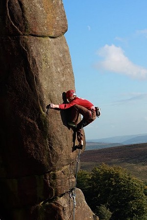 Pete Whittaker on his new route Common Misconception (E6 6c) at Stanage  © Richie Patterson / Wild Country