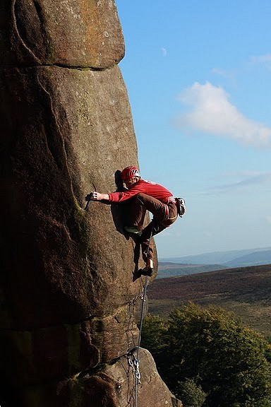 Pete Whittaker on his new route Common Misconception (E6 6c) at Stanage