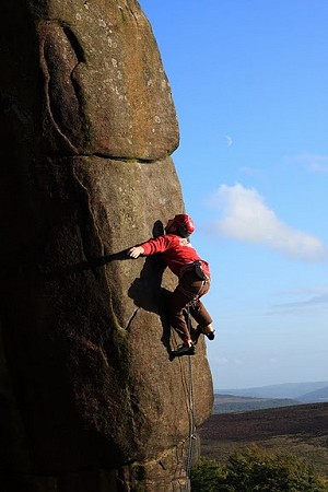 Pete Whittaker on his new route Common Misconception (E6 6c) at Stanage  © Richie Patterson / Wild Country