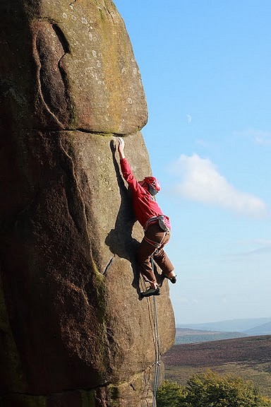 Pete Whittaker on his new route Common Misconception (E6 6c) at Stanage