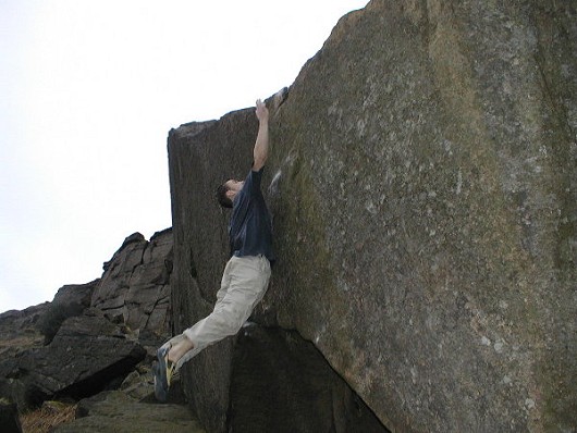 But did he hang it? Sam Cattell at the moment of truth on The Joker (Font 8a), Stanage Plantation  © Chris Doyle