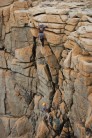Kylie leading Second pitch of Civvy Route, Sennen