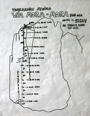 The original topo for Mora Mora on Tsaranoro Atsimo. Two of the pitches were not freed by the first ascensionists.  © Jack Geldard
