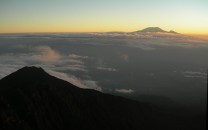 A rare clear view from Socialist Peak towards Kilimanjaro, Tanzania