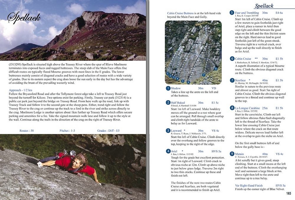 Sample Guidebook pages  © Rock Climbs in the Mourne Mountains