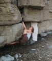 German bouldering tactics, Marina reserves her next problem with her towel!<br>© Tim W