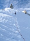 Max Cole leading the final snow ridge to the summit of Mont Maudit via Frontier Ridge (Arête Küffner).