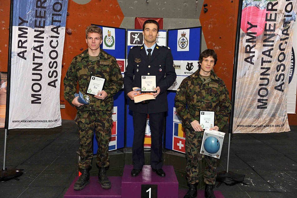 Sgt Dimitri Munoz (FRA) winner of the European title, men's ahead of Sdt Christoph Zaugg (SUI) and Sdt Daniel Winkler (SUI)  © Pete Skinsley