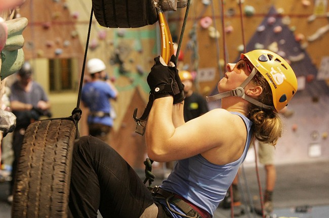 Karen McIntyre qualifying on her way to first place at round one Glasgow Climbing Centre  © STS