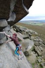 Rich (retro) Cannell finishing the slab on 'Flying Butress Direct' at Stanage.