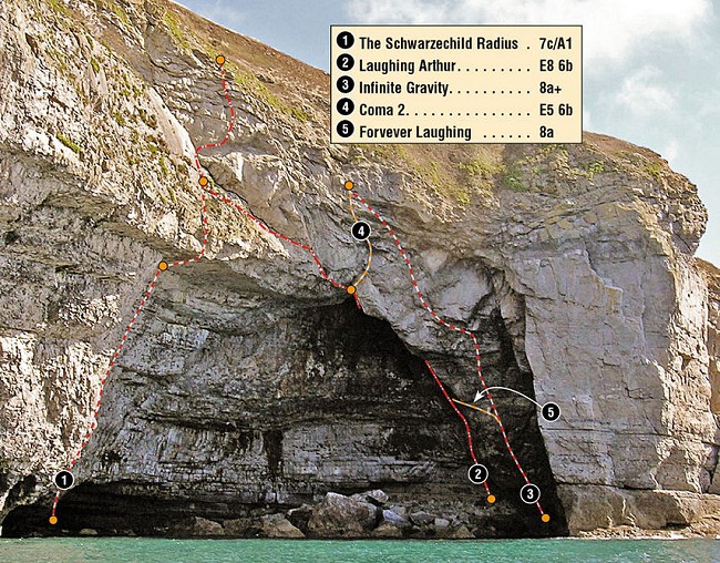 The routes in Blacker's Hole, Dorset  © Rockfax