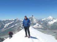 The Breithorn West Summit.  Glorius weather before it all went to pot!  The Matterhorn in the background.
