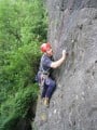 Peter on the excellent No Muskeeteers (HVS 5a), Shorn Cliff