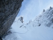Reaching the exit, Otal peak, west face, Pyrenees.