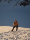Stuart Jones on Roche Faurio lower slopes,Glacier Blanc below