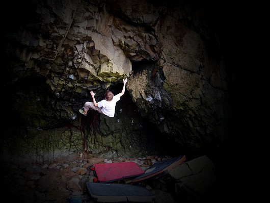 James working the cave roof project at the  Toll Road Crags.  © Beastly Squirrel