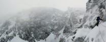Failing to find gear on a very iced up eastern traverse.