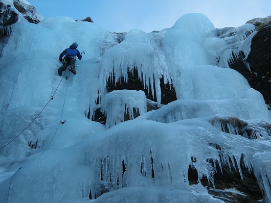 Neil on second and crux pitch. Great ice all round.  © Ronaldo