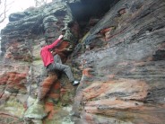 Alex bouldering at Frodsham. My first visit, and first time bouldering outdoors. Don't know the route.