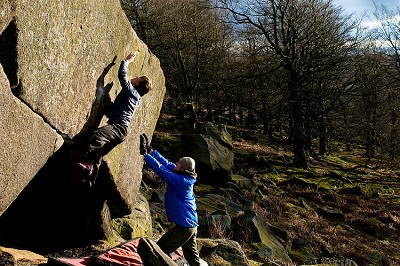 Rob Napier, spotted by Tom Pape, attempting The Joker (Font 8A) - the stand start to The Ace (Font 8B)  © Keith Sharples Photography