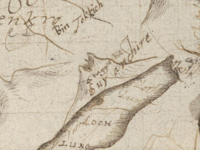 Pont's map of 1590 showing The Cobbler as Suy Arthire  © Pete Drummond
