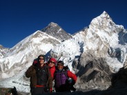 Al, Lise, and our sirdar Bagbir on top of Kala Pattar (5643m)  Behind us are Everest, the Khumbu Icefall, and Nuptse