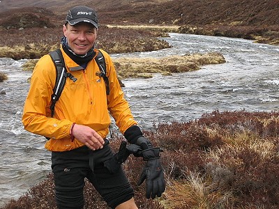 Spyke after a Cairngorm river crossing on his record breaking Munro round  © Mike Nelson