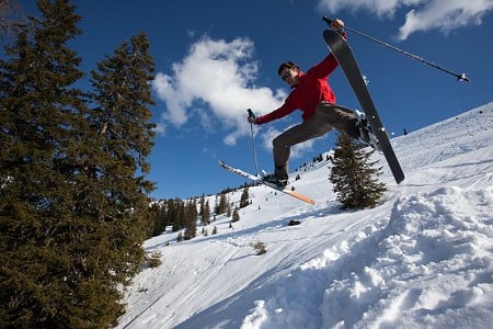 Will Sim showing that skiing in climbing boots on mini skis is actually possible... Photo: Jon Griffith  © Jon Griffith