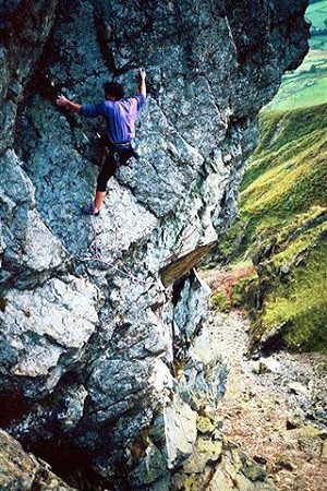 Epicentre Staff member Woody on Warrior (White Ghyll) E5 6a 1993  © The Epicentre