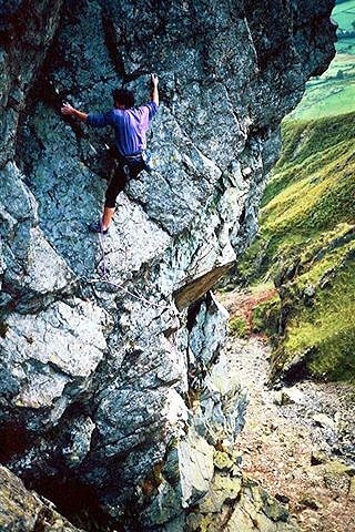 Epicentre Staff member Woody on Warrior (White Ghyll) E5 6a 1993