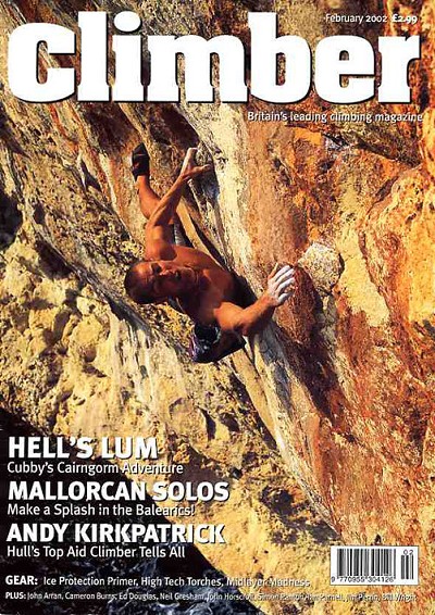 Climber magazine front cover Feb 2002; Photo by Mike Robertson.  © Daimon Beail