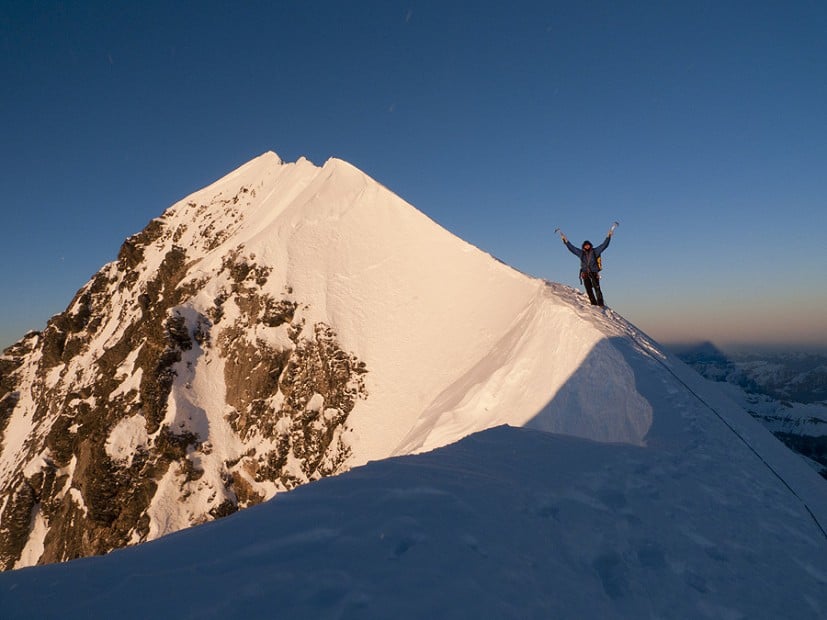 Rob Greenwood on the summit ridge of the Eiger (3970m)  © Jack Geldard