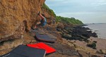 James on the finish of Starboard Traverse (v7) at Ladye Bay, Cleavdon.