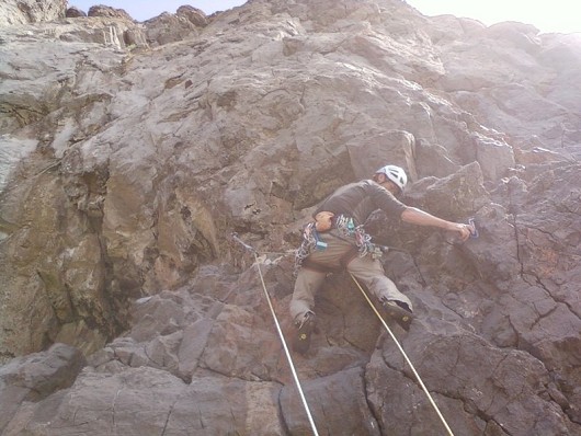 Starting out on Manzoku (E1 5b)  © Snowdonia Climbing