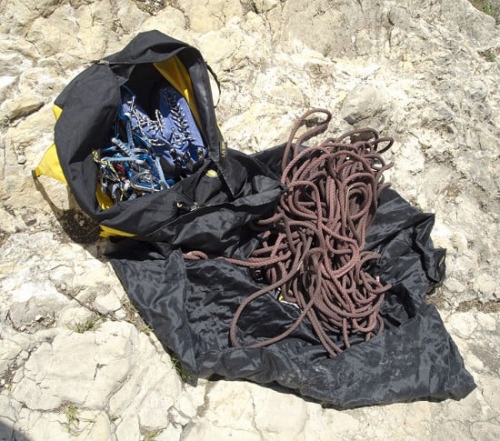 La Sportiva Medium Rope Bag with gear and rope  © Chris Craggs