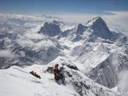 At 8,500m on the descent from the summit of Everest, with spectacular views of Makalu