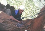 Maurice de St Jorre did FA of Goth on Pillar Rock in 1959. Here on the 450'5.9  Independence Monument Tower,Colorado in 2001