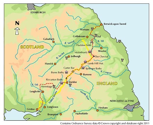 Anglo-Scottish Border Walk Map  © Ronald Turnbull