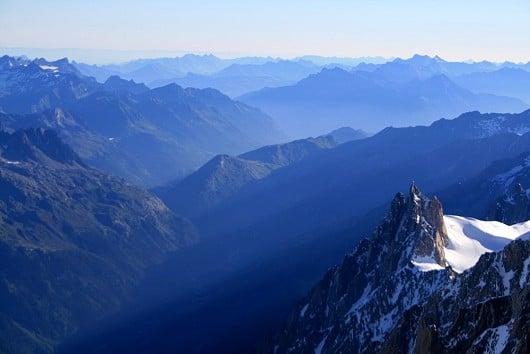 Midi and Chamonix Valley from Mt. Blanc  © Lawrie Brand