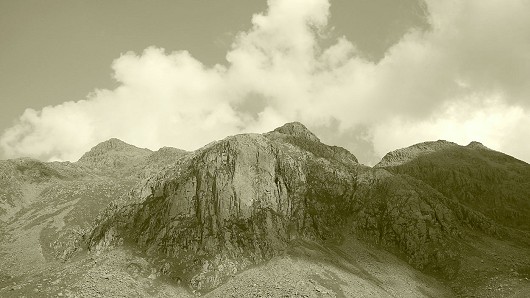 Esk Buttress. Climbers staring up "the cumbrian"  © Lee Sheard