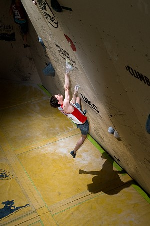 British climber Jon Partridge competing in the semi finals of the Sheffield world cup 2011  © Keith Sharples Photography