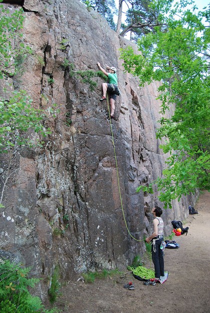 Sport and trad climbs next to each other. Climbing with the Rox Plus in Sweden.  © Toby Archer