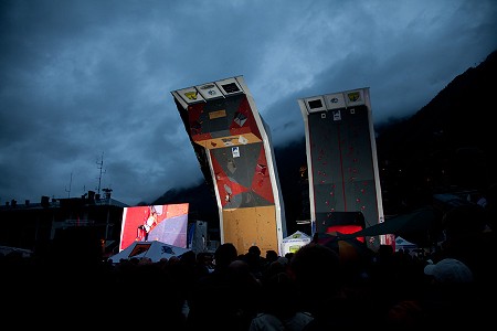 The outdoor competition wall in the centre of Chamonix.  © Jack Geldard