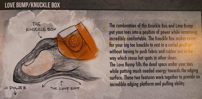 The 'Love Bump' on the Evolv Shamen Rock Shoe  © UKClimbing Limited