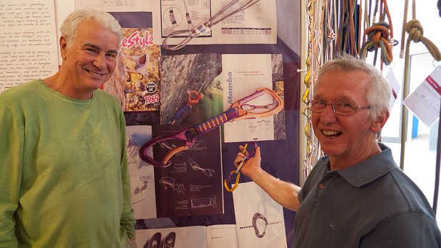 Richard Cuthbertson and Fred Hall of DMM with the Retro Mamba to celebrate 30 years of DMM  © UKClimbing Limited