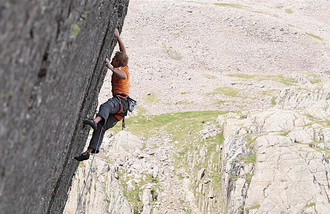 Adam Hocking making the second ascent of Return of the King (E9) on Scafell's East Buttress  © Matt Pycroft / Dom Bush (Screen Shot from Film)